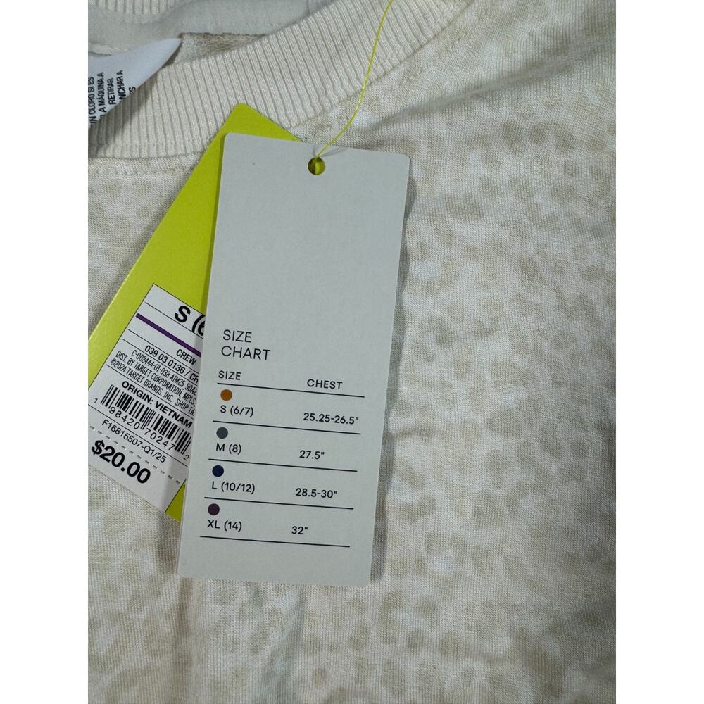 All in Motion Girls' Modal French Terry Crewneck Sweatshirt Small Leopard Print - Picture 3 of 4